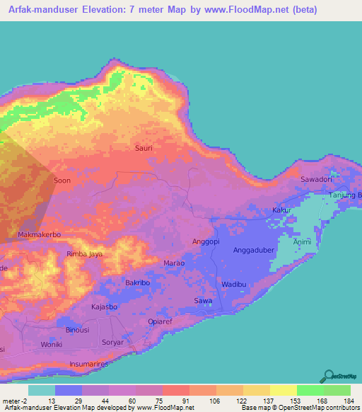 Arfak-manduser,Indonesia Elevation Map