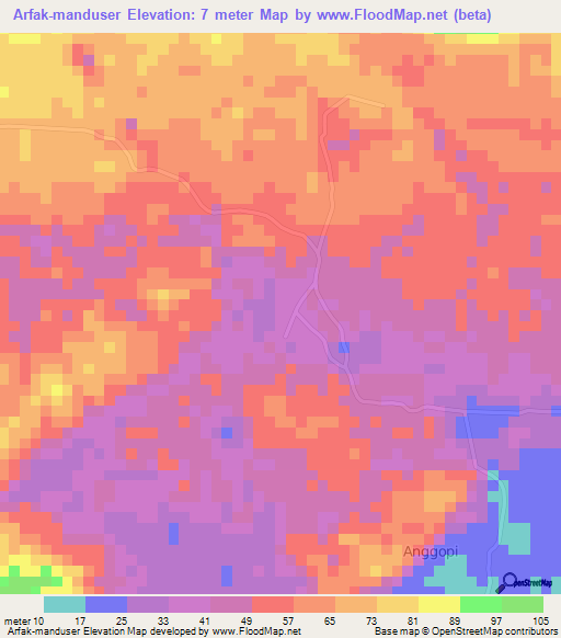 Arfak-manduser,Indonesia Elevation Map