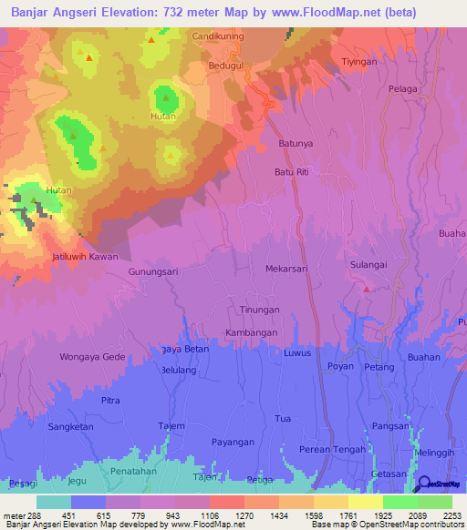 Banjar Angseri,Indonesia Elevation Map