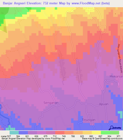 Banjar Angseri,Indonesia Elevation Map