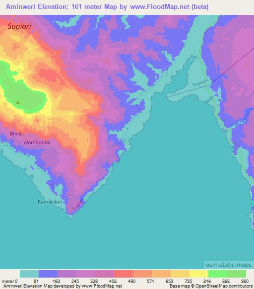 Aminweri,Indonesia Elevation Map