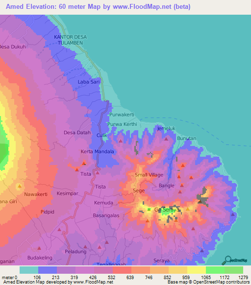 Amed,Indonesia Elevation Map