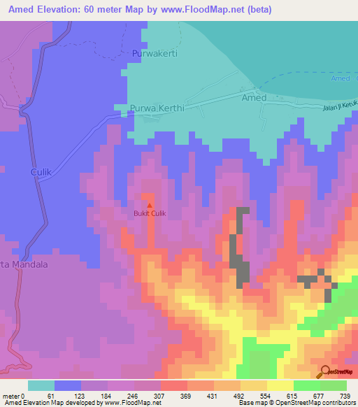 Amed,Indonesia Elevation Map