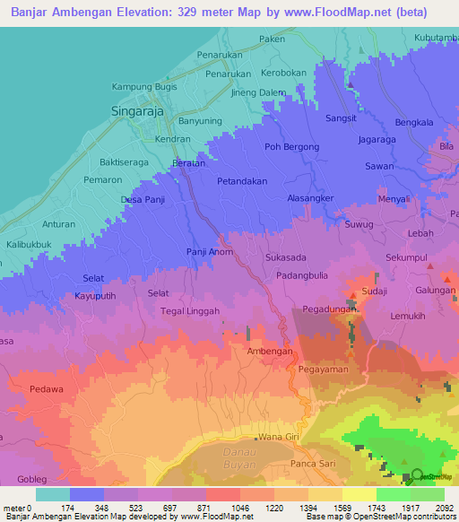 Banjar Ambengan,Indonesia Elevation Map