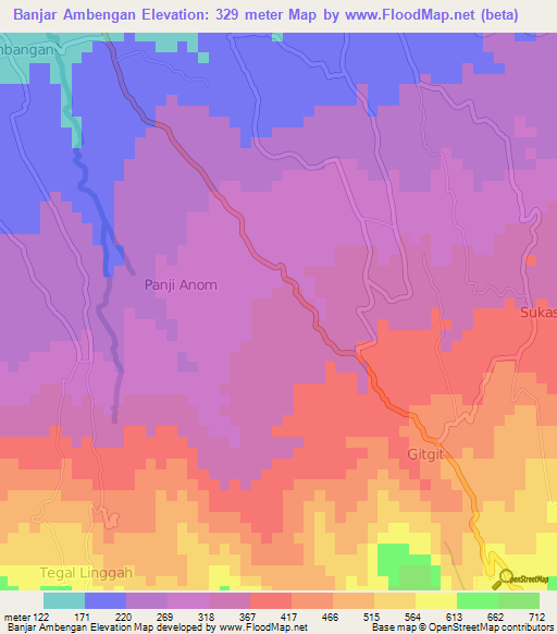 Banjar Ambengan,Indonesia Elevation Map