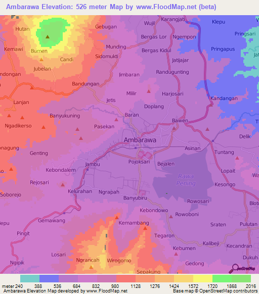 Ambarawa,Indonesia Elevation Map