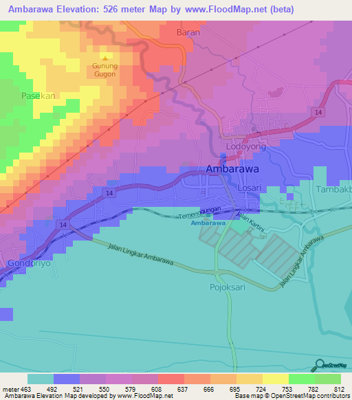 Ambarawa,Indonesia Elevation Map