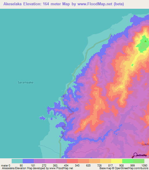 Akeselaka,Indonesia Elevation Map