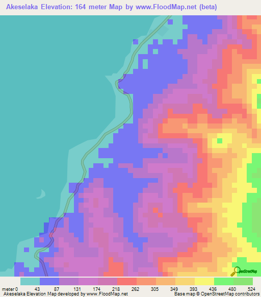 Akeselaka,Indonesia Elevation Map