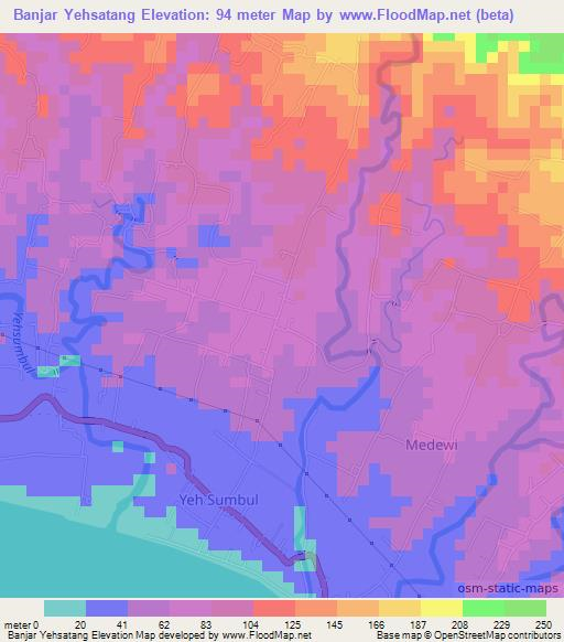 Banjar Yehsatang,Indonesia Elevation Map