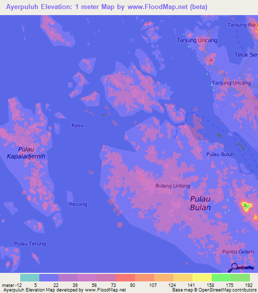 Ayerpuluh,Indonesia Elevation Map