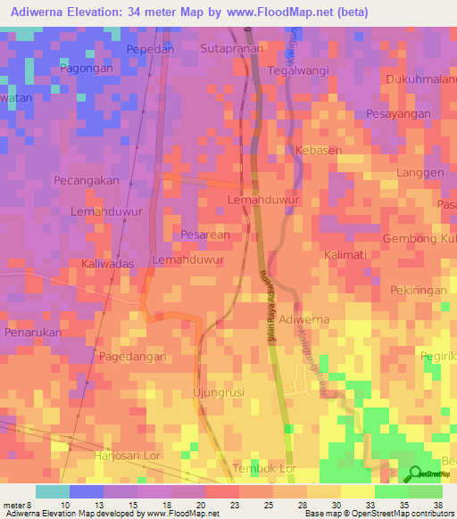 Adiwerna,Indonesia Elevation Map