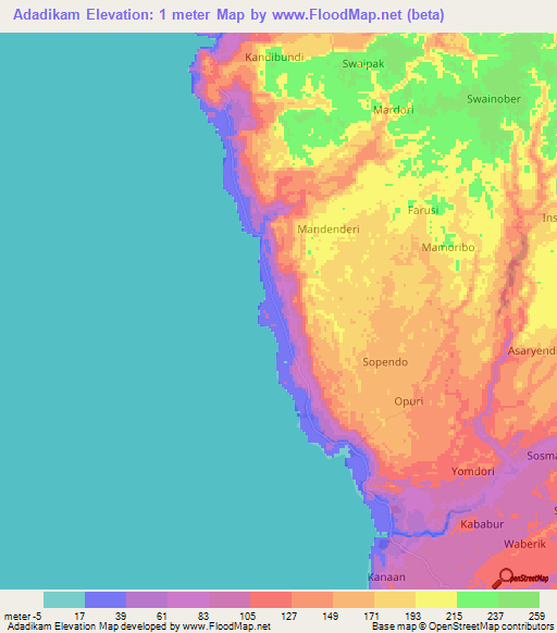 Adadikam,Indonesia Elevation Map