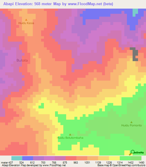 Abapi,Indonesia Elevation Map