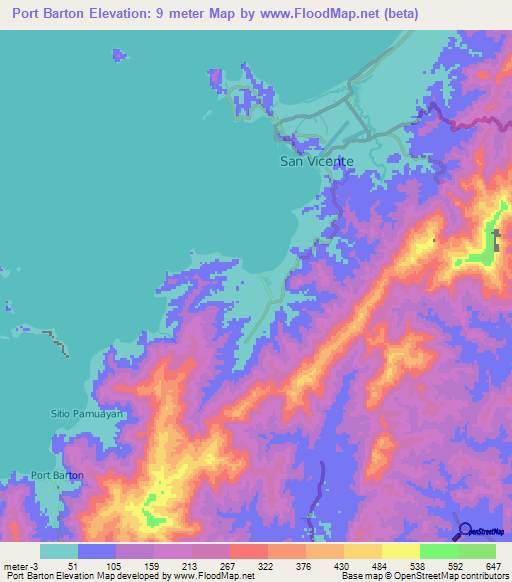 Port Barton,Philippines Elevation Map