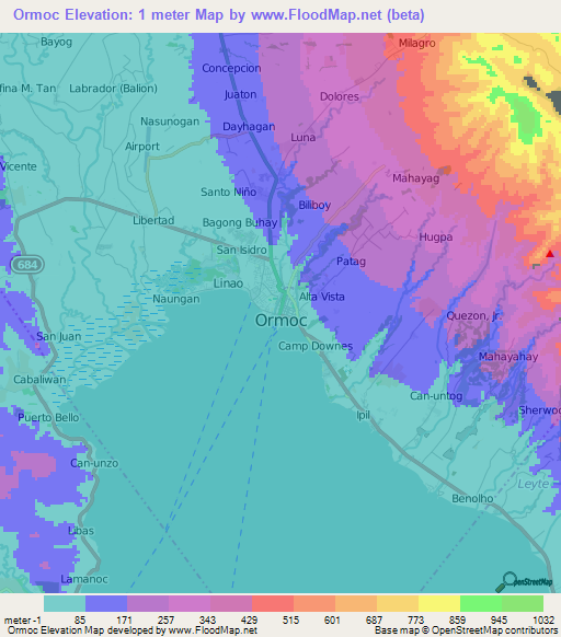 Ormoc,Philippines Elevation Map