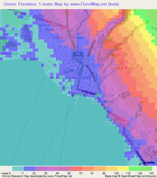 Ormoc,Philippines Elevation Map