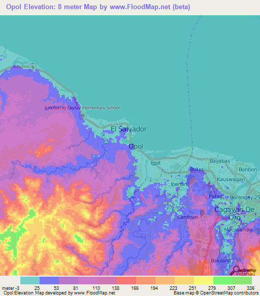 Opol,Philippines Elevation Map