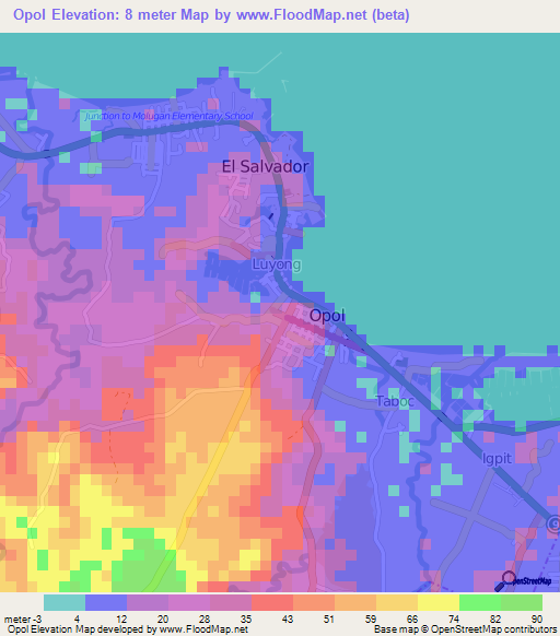 Opol,Philippines Elevation Map