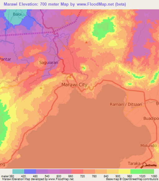 Marawi,Philippines Elevation Map