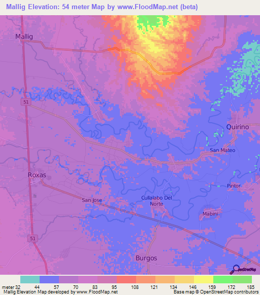 Mallig,Philippines Elevation Map