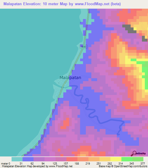 Malapatan,Philippines Elevation Map