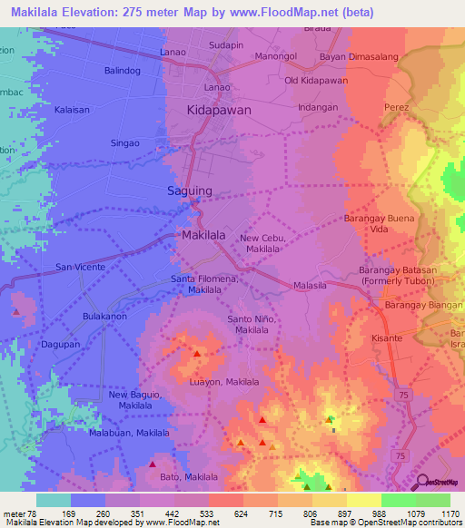 Makilala,Philippines Elevation Map