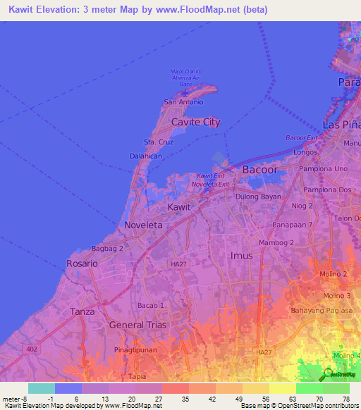 Kawit,Philippines Elevation Map