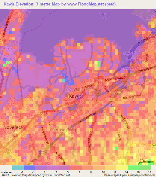 Kawit,Philippines Elevation Map