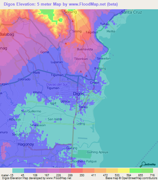 Digos,Philippines Elevation Map