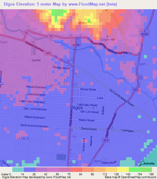 Digos,Philippines Elevation Map