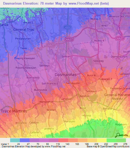 Dasmarinas,Philippines Elevation Map