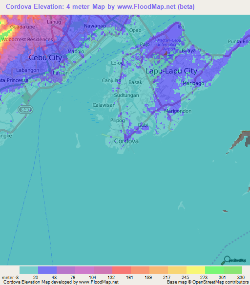 Cordova,Philippines Elevation Map