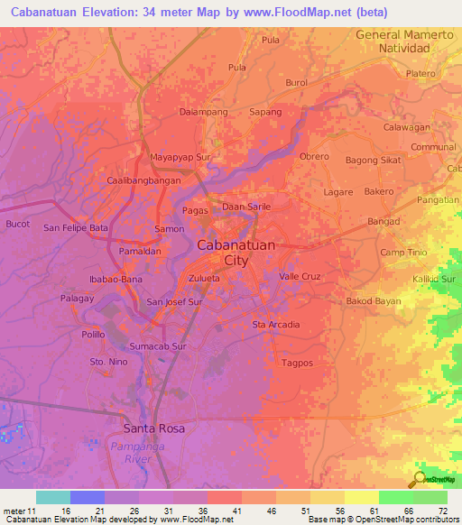 Cabanatuan,Philippines Elevation Map