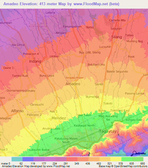 Amadeo,Philippines Elevation Map