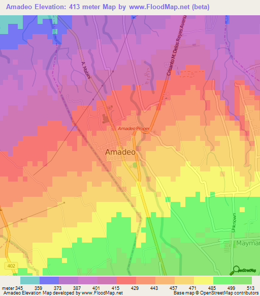 Amadeo,Philippines Elevation Map