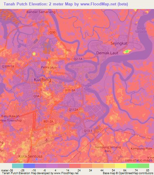 Tanah Putch,Malaysia Elevation Map