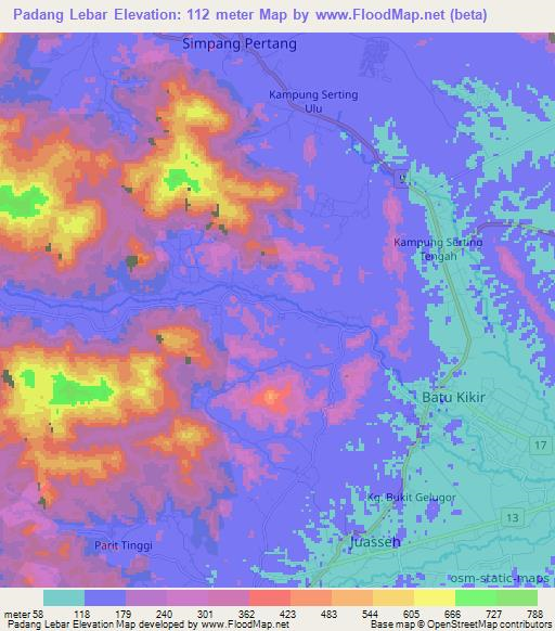 Padang Lebar,Malaysia Elevation Map