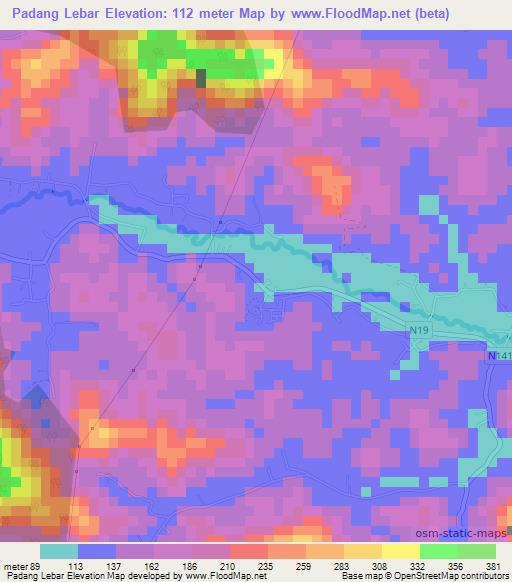 Padang Lebar,Malaysia Elevation Map