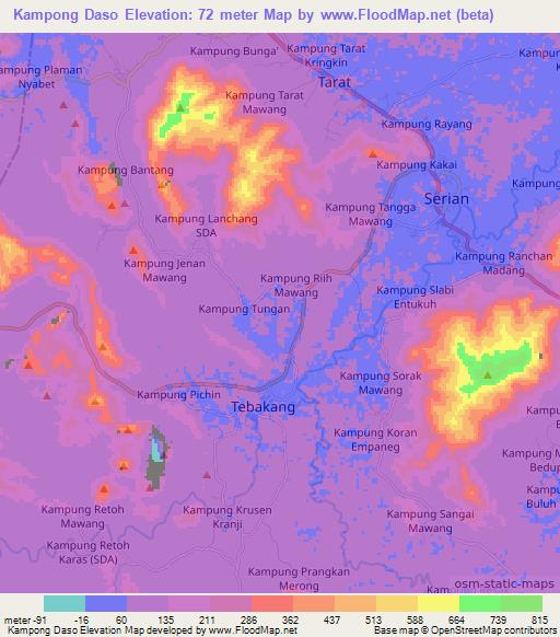 Kampong Daso,Malaysia Elevation Map