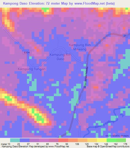 Kampong Daso,Malaysia Elevation Map