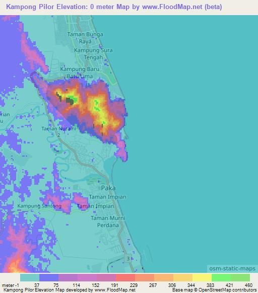 Kampong Pilor,Malaysia Elevation Map