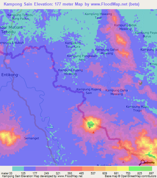 Kampong Sain,Malaysia Elevation Map