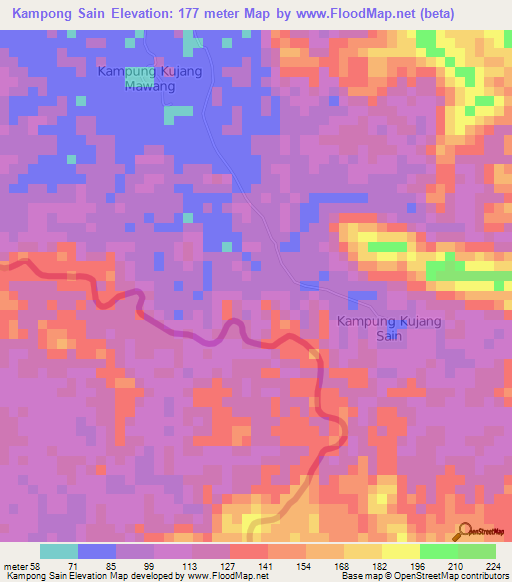 Kampong Sain,Malaysia Elevation Map