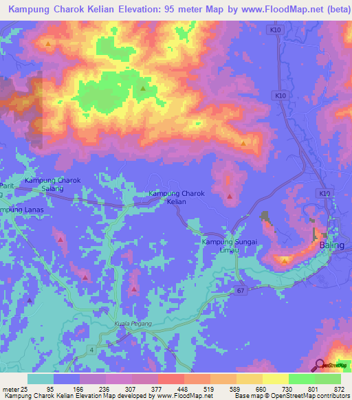 Kampung Charok Kelian,Malaysia Elevation Map