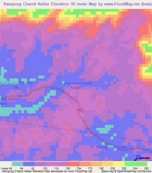 Kampung Charok Kelian,Malaysia Elevation Map