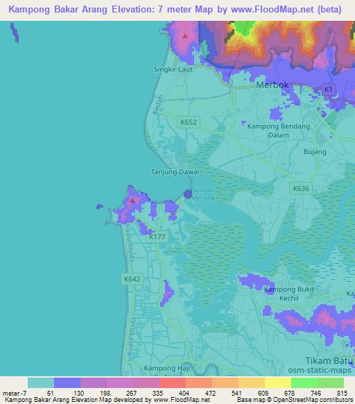 Kampong Bakar Arang,Malaysia Elevation Map