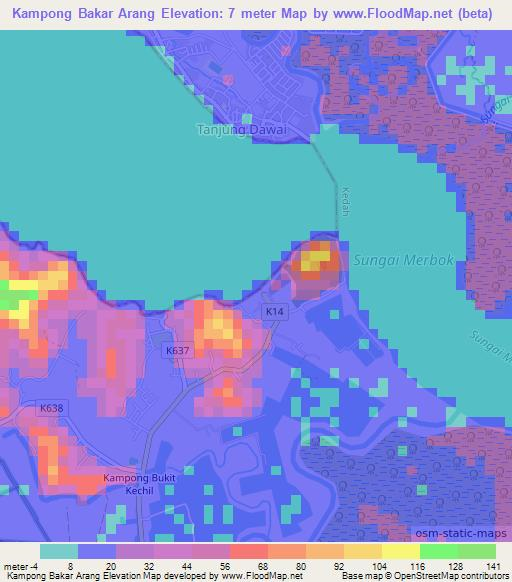 Kampong Bakar Arang,Malaysia Elevation Map