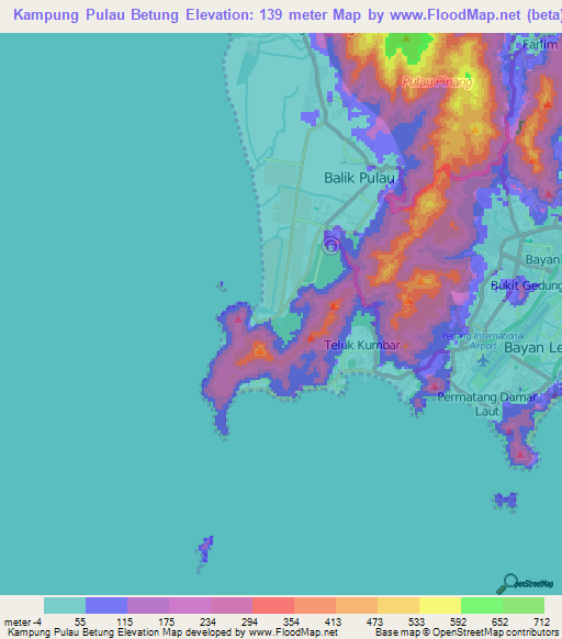 Kampung Pulau Betung,Malaysia Elevation Map