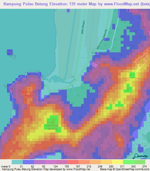 Kampung Pulau Betung,Malaysia Elevation Map